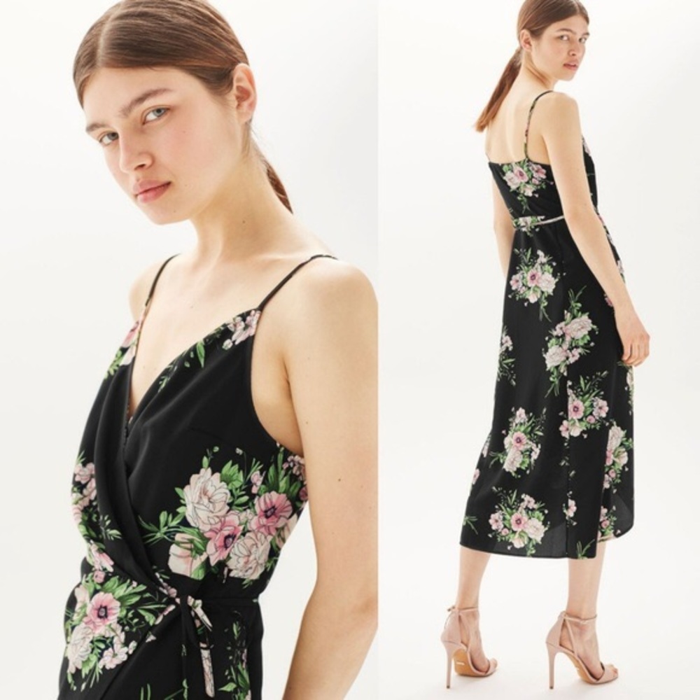 Topshop Floral Wrap Midi Dress- Size 8